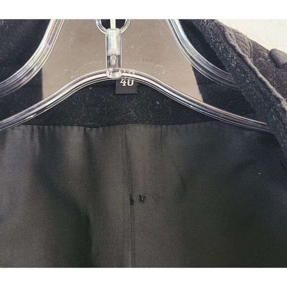 Vtg MARCONA Luxury Black Wool Trench Coat Sz 40 Hidden Button LARGE Office Siren - Picture 6 of 13